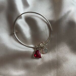 Alex and Ani Silver Bracelet with Red Heart Charm